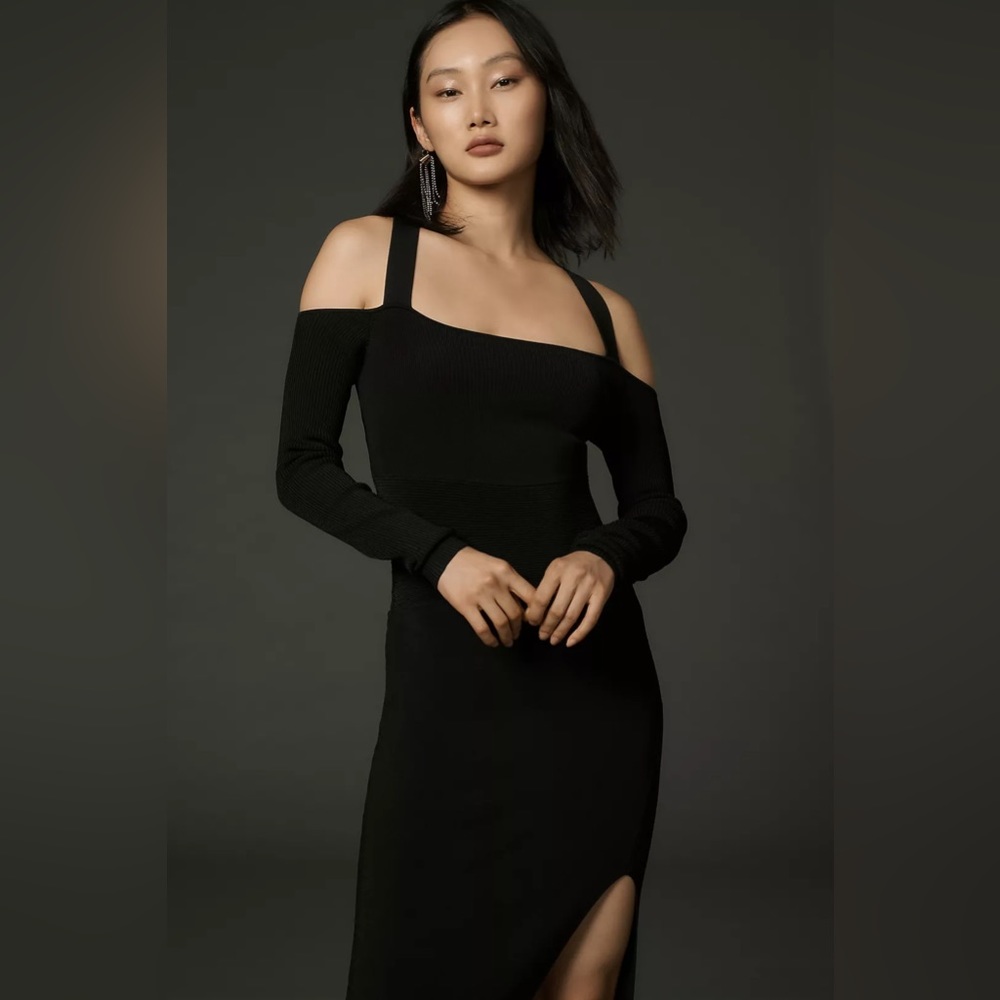 By Anthropologie Long-Sleeve Square-Neck Slim Knit Midi Dress